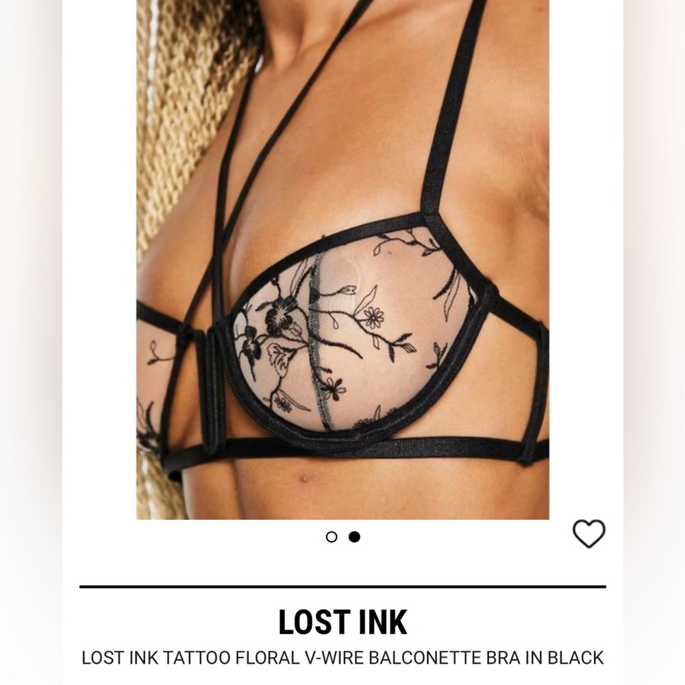 NWT Lost Ink black floral embroidered underwire bra sz 32D